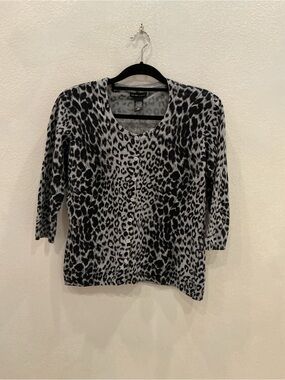 3 for $21 Leopard Print Button Cardigan - Gray & Black size large